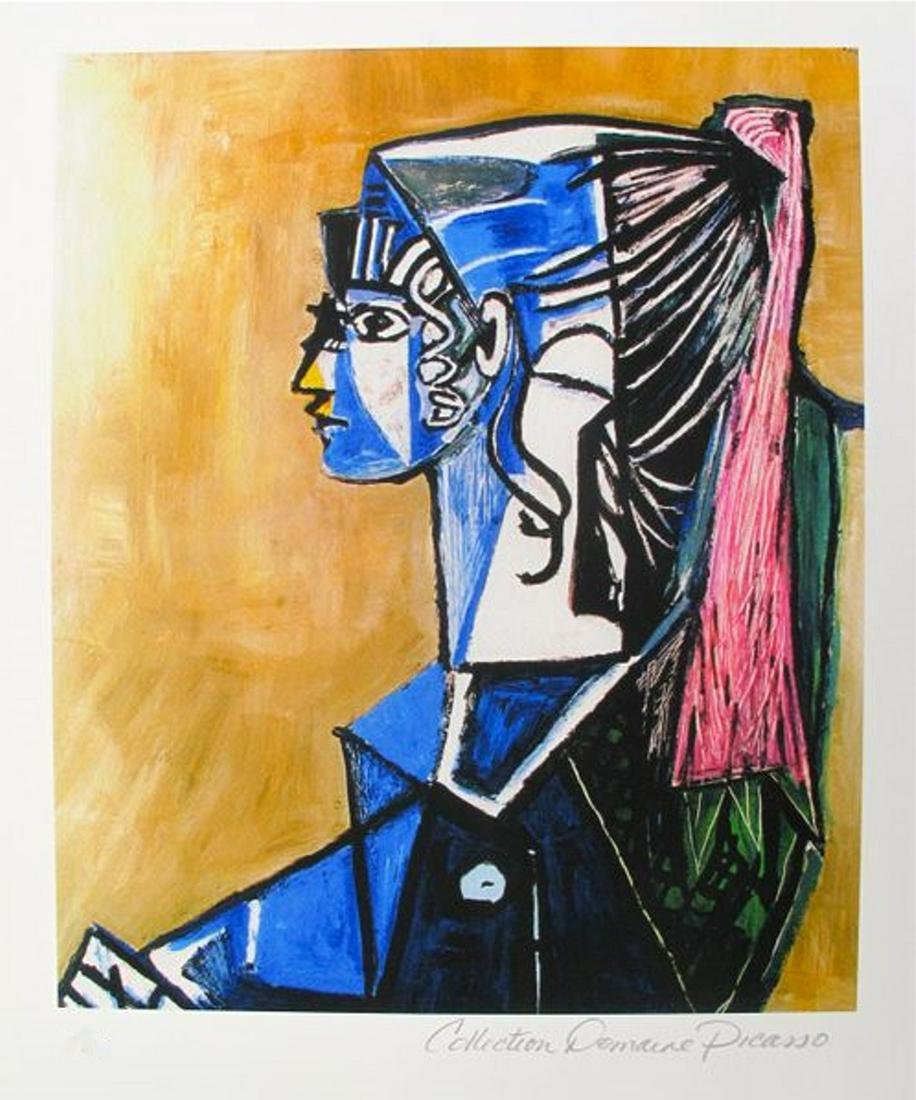 Pablo Picasso Portrait of Sylvette David: PABLO PICASSO (ESTATE COLLECTION DOMAINE) (1881-1973) small giclee titled â€œPORTRAIT OF SYLVETTE DAVID”. This piece is pencil signed on the lower right as â€˜Collection Domaine Picasso�
