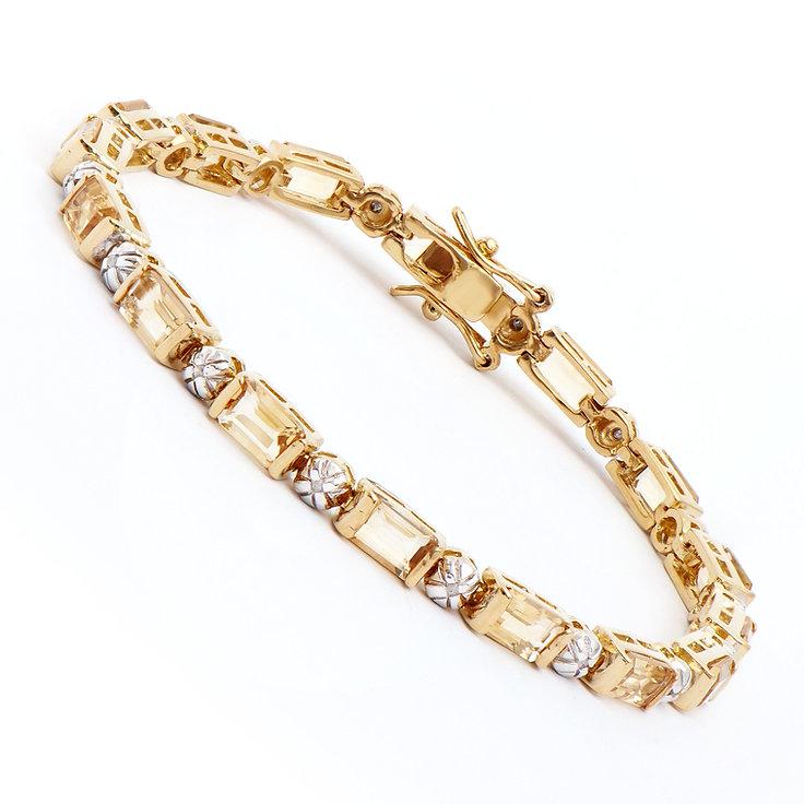 Plated 18KT Yellow Gold 8.54cts Citrine and Diamond Bracelet: One Plated 18KT Yellow Gold 8.54cts Citrine and Diamond Bracelet 7.4 in. (16) Orange Citrine stones with a total weight of 8.4cts. (16) diamonds with a total of 0.14cts with a color of H-I and clarity