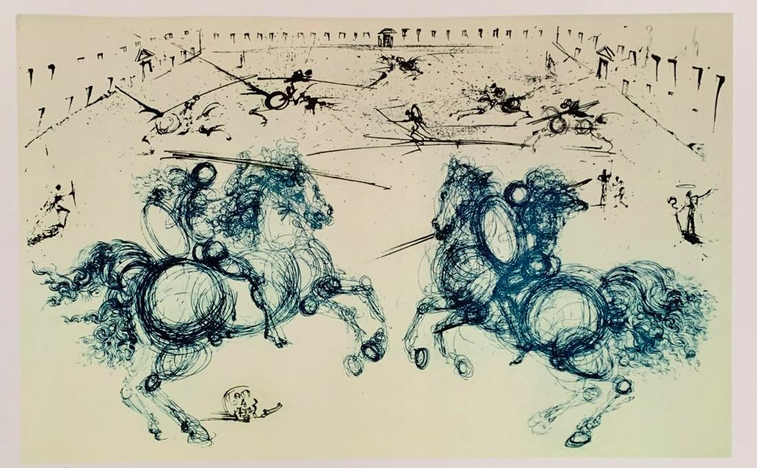 Dali Combat De Chevaliers Facsimile Signed Limited Edition Giclee: This is a limited edition giclee titled â€œCOMBAT DE CHEVALIERS” by Salvador Dali. This piece is facsimile signed on the lower right. Pencil numbered from an edition of 375. Paper measures 1