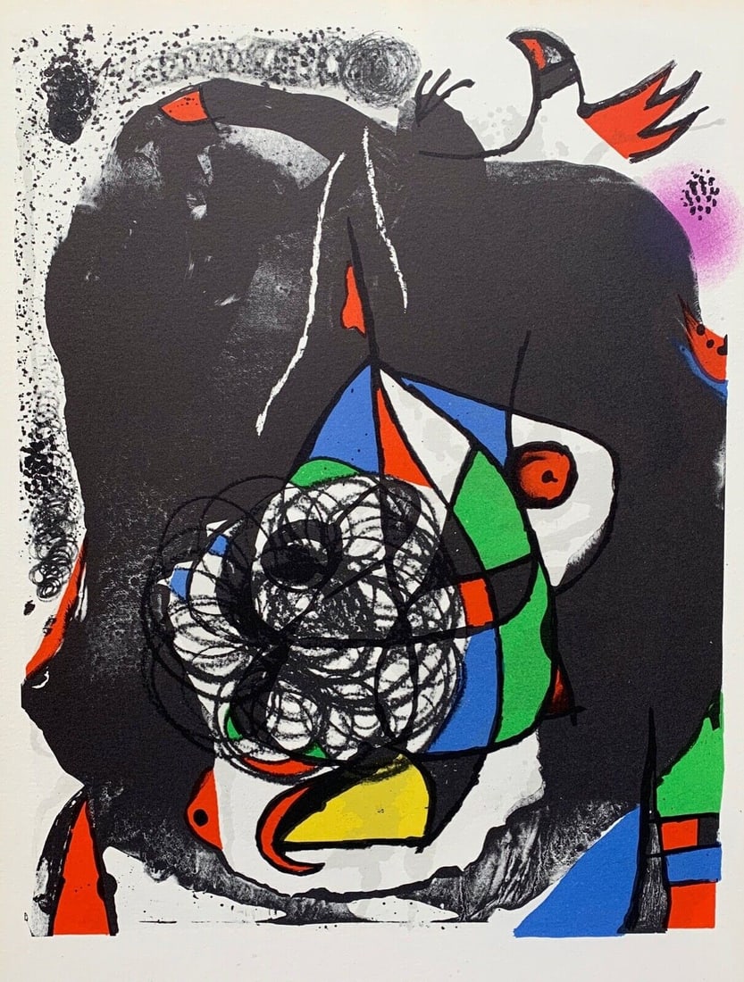 JOAN MIRO REVOLUTION II Original Lithograph by XXieme Siecle in Mourlot Paris: This is a Joan Miro original lithograph titled â€œREVOLUTION II”. Printed by Mourlot, Paris in 1975. Image measures 10.5â€³ x 12.5â€³. Published by XXieme siecle, this is an unsigned