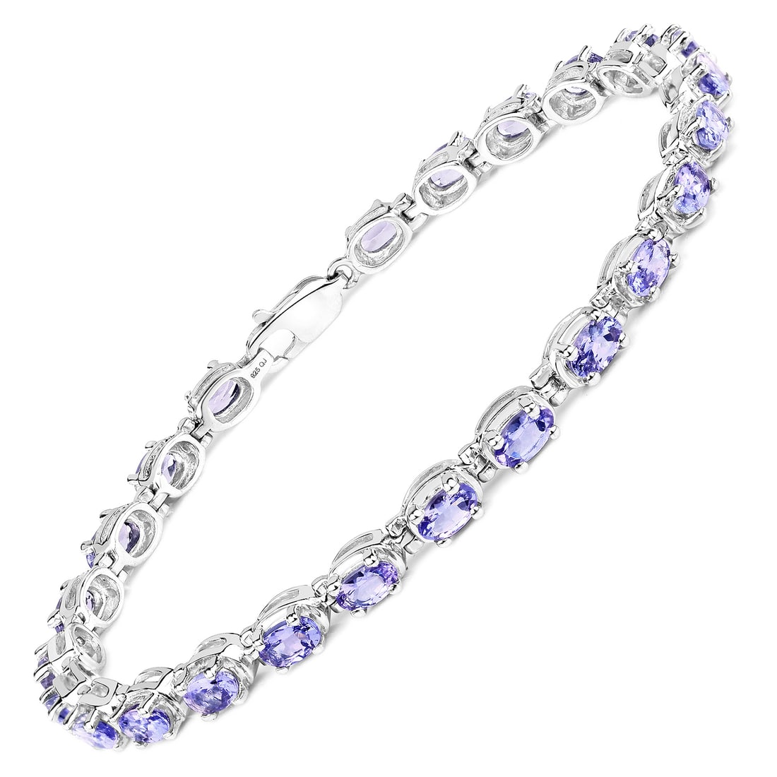 Rhodium Plated 6.00ctw Tanzanite Bracelet: 6.00 Carat Genuine Tanzanite.925 Sterling Silver Bracelet.Tanzanite Oval/5x3mm - 25/6.00 ctw Prong Setting Natural Heat Treated E. Total weight 9 grams. Bracelet length is 7 inches.