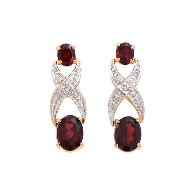Plated 18KT Yellow Gold 2.86cts Garnet and Diamond Earrings: One pair of Plated 18KT Yellow Gold 2.86cts Garnet and Diamond Earrings. (4) Brown Garnet stones with a total weight of 2.84cts. (2) diamonds with a total of 0.02cts with a color of H-I and clarity of