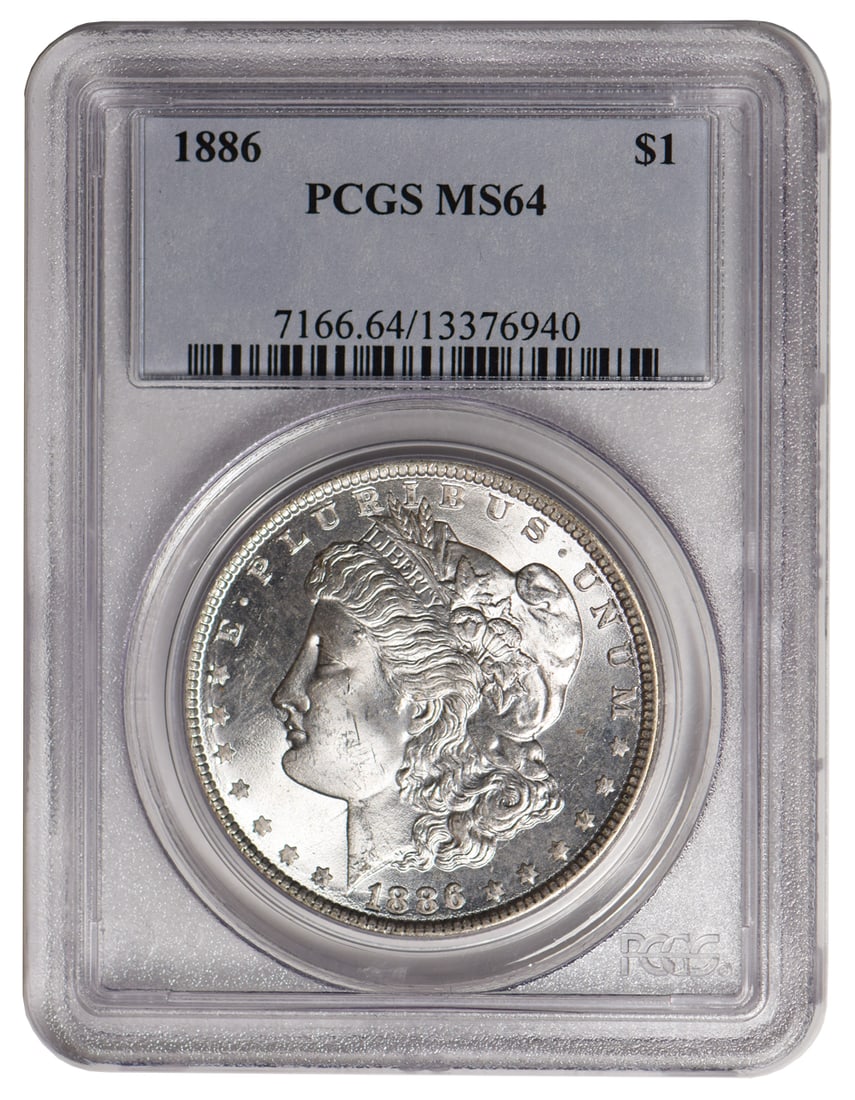 1886 $1 Morgan Silver Dollar PCGS MS64: One 1886 $1 Morgan Silver Dollar PCGS MS64.