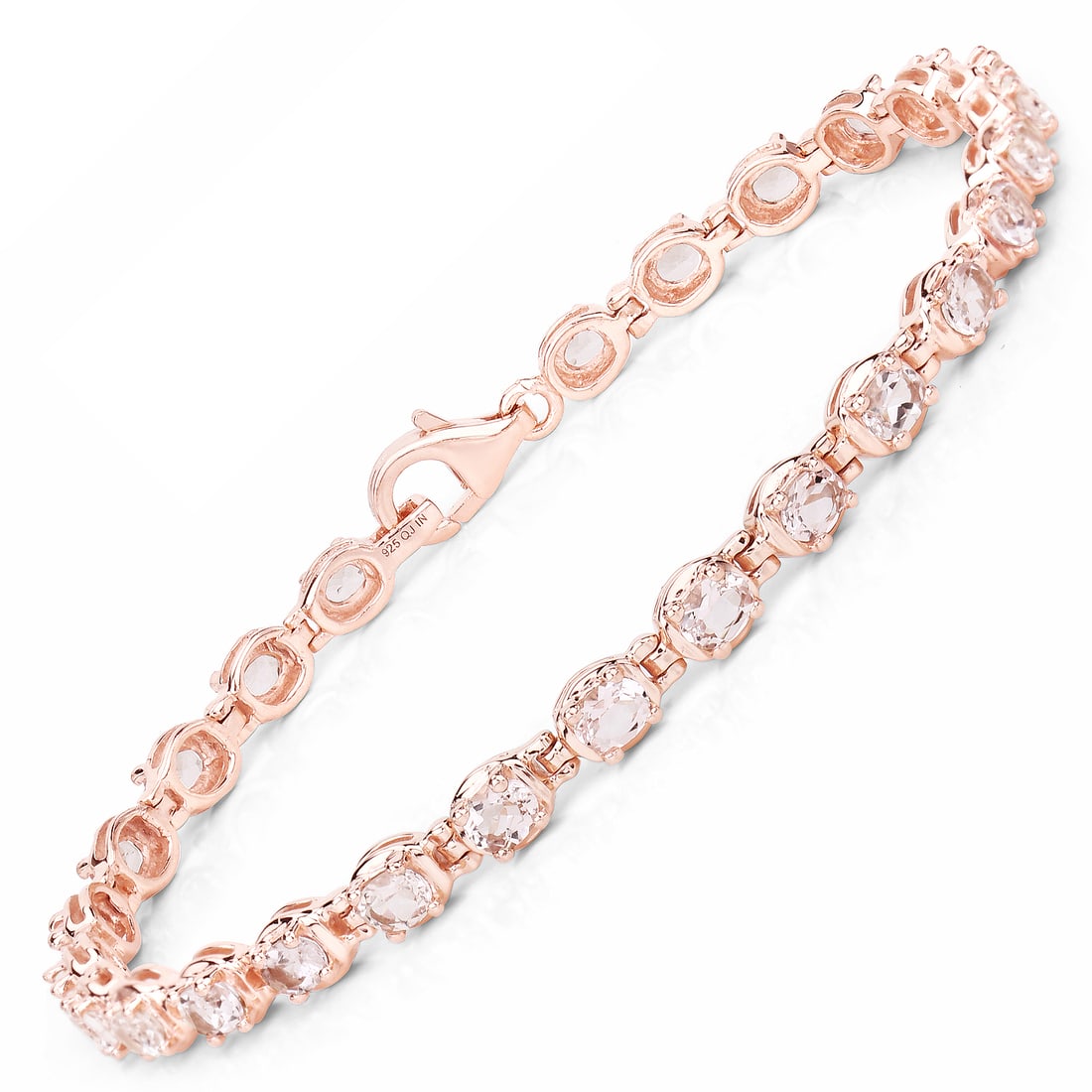 Plated 14KT Rose Gold 3.90ctw Morganite Bracelet: 14K Rose Gold Plated 3.90 Carat Genuine Morganite.925 Sterling Silver Bracelet. Morganite Oval/4x3mm - 26/3.90 ctw Prong Setting Natural Irradiated E. Total weight 9.05 grams. Bracelet length is 7.5 i