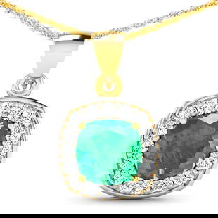 14KT Yellow Gold 2.00ct Zambian Emerald and Diamond Pendant with Chain: 1 Zambian Emerald with a total weight of 2.00cts. Zambian Emerald (AA) Cushion 8.00mm - 1Pc + White Diamond F/C Round 2.00mm - 16Pcs ( Diamond Quality : SI-2/HI ). Diamonds with a total weight of 0.48