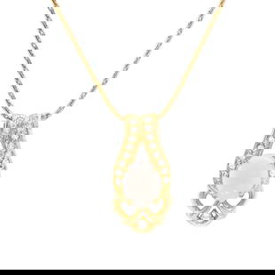Plated 18KT Yellow Gold 3.00ct Opal and White Topaz Pendant with Chain: One Plated 18KT Yellow Gold 3.00ct Opal and White Topaz Pendant with Chain. (1) Opal with a total weight of 3.00cts. (17) White Topaz stones with a total weight of 0.80cts. 8.05 grams of brass layered