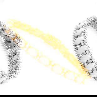 Plated 18KT Yellow Gold 9.10ctw Opal and Diamond Bracelet: One Plated 18KT Yellow Gold 9.10ctw Opal and Diamond Bracelet. (20) Indian Opals measuring 7x5mm. (6) round Diamonds measuring 1.1mm with I-3 clarity and color of I-J. Total weight of the bracelet is