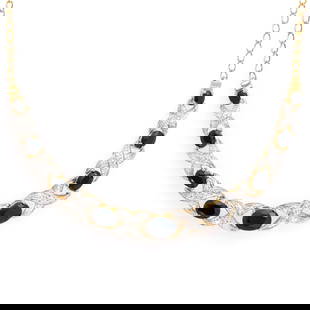 Plated 18KT Yellow Gold 6.18ctw Black Sapphire and Diamond Pendant with Chain: One Plated 18KT Yellow Gold 6.18ctw Black Sapphire and Diamond Pendant with Chain. (9) black sapphires with a total weight of 6.18cts. Diamonds with a total weight of 0.06cts. Total weight of this pen