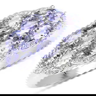 Plated Rhodium 2.66ctw Tanzanite Ring: 2.66 Carat Genuine Tanzanite.925 Sterling Silver Ring. Tanzanite Oval/5x4mm - 2/0.66 ctw Natural Heat Treated E + Tanzanite Oval/5x3mm - 8/2.00 ctw Natural Heat Treated E. Total weight 4.11 grams. Rin