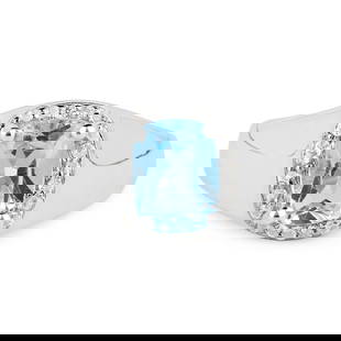 Plated Rhodium 1.15ct Blue Topaz and White Topaz Ring: 1.62 Carat Genuine Blue Topaz and White Topaz .925 Sterling Silver Ring. Blue Topaz Cushion/8x6mm - 1/1.51 ctw Natural Irradiated E + White Topaz Round/1.00mm - 22/0.11 ctw Natural Heat Treated C. Tot