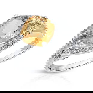 Plated Rhodium 2.90ctw Citrine and White Topaz Ring: 2.90 Carat Genuine Citrine and White Topaz .925 Sterling Silver Ring. Citrine Cushion/9.00mm - 1/2.90 ctw Prong Setting Natural Heat Treated N + White Topaz Round/1.00mm - 18/0.10 ctw Natural Heat Tre