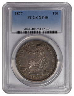 1877 $1 Trade Dollar PCGS XF40: One 1877 $1 Trade Dollar PCGS XF40.