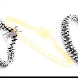 Plated 18KT Yellow Gold 6.45ctw Black Sapphire and Diamond Bracelet: One Plated 18KT Yellow Gold 6.45ctw Black Sapphire and Diamond Bracelet. (46) Black Sapphire stones with a total weight of 6.45cts. Total weight of 6.65 grams of brass layered with 18K yellow gold. Th