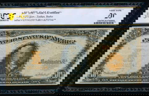 1907 $10 Gold Certificate PCGS 20: One 1907 $10 Gold Certificate PCGS 20.