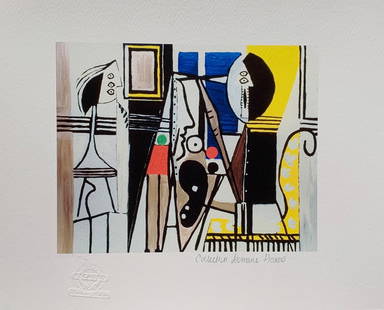 Picasso PAINTER IN THE STUDIO Estate Signed Giclee: This is a PABLO PICASSO (ESTATE COLLECTION DOMAINE) (1881-1973) giclee titled “PAINTER IN THE STUDIO”. This piece is pencil hand signed on the lower right as ‘Collection Domaine Pica