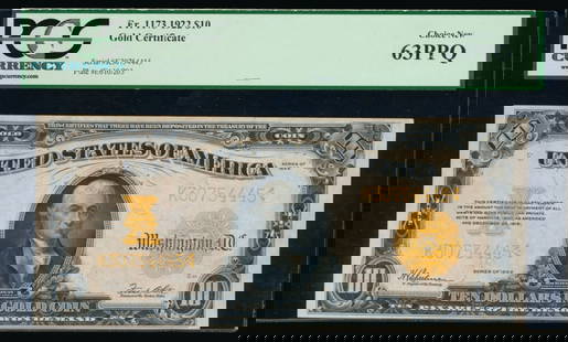 1922 $10 Gold Certificate PCGS 63PPQ: One 1922 $10 Gold Certificate PCGS 63PPQ.