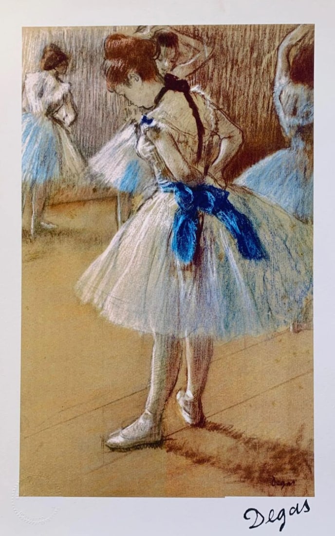 Study of a Ballet Dancer Giclee: Study of a Ballet Dancer Giclee by Edgar Degas. This piece is facsimile signed on the lower right. Pencil numbered from an edition of 375. Published on thick quality archival paper. Paper measures 17 