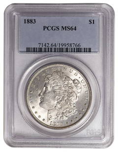 1883 $1 Morgan Silver Dollar PCGS MS64: One 1883 $1 Morgan Silver Dollar PCGS MS64.