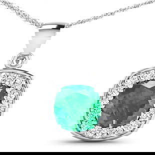 14KT White Gold 2.00ct Zambian Emerald and Diamond Pendant with Chain: 1 Zambian Emerald with a total weight of 2.00cts. Zambian Emerald (AA) Cushion 8.00mm - 1Pc + White Diamond F/C Round 2.00mm - 16Pcs ( Diamond Quality : SI-2/HI ). Diamonds with a total weight of 0.48