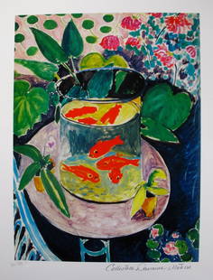 Henri Matisse GOLDFISH Estate Signed Limited Edition Giclee: This is a HENRI MATISSE GOLDFISH estate signed limited edition giclee (ESTATE COLLECTION DOMAINE). This piece is pencil signed on the lower right as ‘Collection Domaine Matisse’ and has a