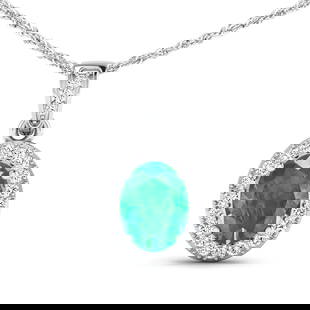 14KT White Gold 1.00ct Zambian Emerald and Diamond Pendant with Chain: 1 Zambian Emerald with a total weight of 1.00cts. Zambian Emerald (AA) Oval 8x6mm - 1Pc + White Diamond F/C Round 1.20mm - 22Pcs + White Diamond F/C Round 1.10mm - 1Pc ( I1-I2/I color). Diamonds with
