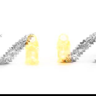 Plated 18KT Yellow Gold 0.82cts Citrine and Diamond Earrings: One pair of Plated 18KT Yellow Gold 0.82cts Citrine And Diamonds Earrings. (2) Orange Citrine stones with a total weight of 0.8cts. (2) diamonds with a total of 0.02cts with a color of H-I and clarity