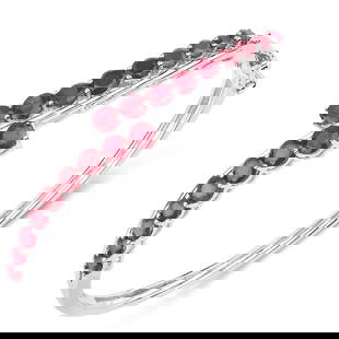 Rhodium Plated 7.48ctw Ruby Bracelet: 7.48 Carat Glass Filled Ruby Sterling Silver Bangle. Glass Filled Ruby Round/5.00mm - 4/2.40 ctw Natural Heat Treated H + Glass Filled Ruby Round/4.50mm - 6/2.88 ctw Natural Heat Treated H + Glass Fil