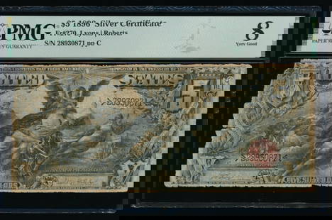 1896 $5 Educational Silver Certificate PMG 8: One 1896 $5 Educational Silver Certificate PMG 8.