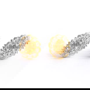 Plated 18KT Yellow Gold 0.96cts Citrine and Diamond Earrings: One pair of Plated 18KT Yellow Gold 0.96cts Citrine and Diamonds Earrings. (2) Orange Citrine stones with a total weight of 0.8cts. (20) diamonds with a total of 0.16cts with a color of H-I and clarit