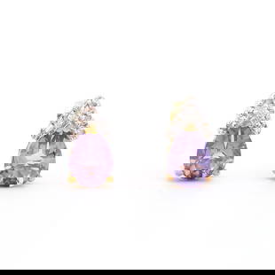 Plated 18KT Yellow Gold 2.06ctw Amethyst and Diamond Earrings: One pair of Plated 18KT Yellow Gold 2.06ctw Amethyst and Diamond Earrings. (2) Amethyst stones with a total weight of 2.06cts. (6) diamond with a total of 0.05cts with a color of H-I and clarity of I-
