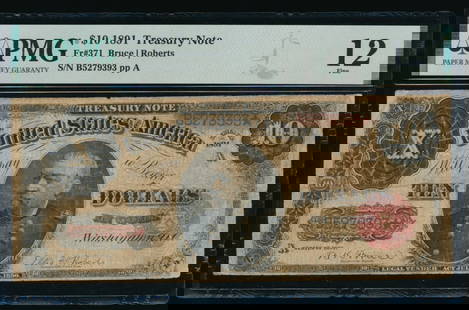 1891 $10 Treasury Note PMG 12: One 1891 $10 Treasury Note PMG 12.