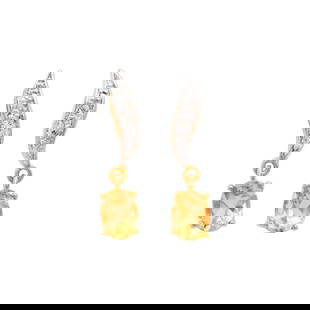 Plated 18KT Yellow Gold 2.04ctw Citrine and Diamond Earrings: One pair of Plated 18KT Yellow Gold 2.04ctw Citrine and Diamond Earrings. (2) Citrine stones with a total weight of 2.04cts. (2) diamonds with a total of 0.02cts with a color of H-I and clarity of I-3