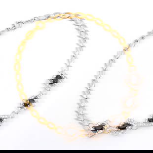 Plated 18KT Yellow Gold 3.45ctw Black Sapphire and Diamond Bracelet: One Plated 18KT Yellow Gold 3.45ctw Black Sapphire and Diamond Bracelet. 5 pieces of 6x4mm Black Sapphires. 20 pieces of 1.1mm round diamonds with I-3 clarity and I-J color with a total weight of 0.16