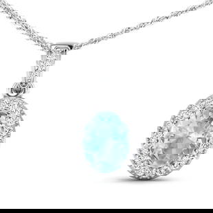 14KT White Gold 0.96ct Aquamarine and Diamond Pendant with Chain: 1 Aquamarine stone with a total weight of 0.96cts. Aquamarine (AA+) Oval 8x6mm - 1Pc + White Diamond F/C Round 1.20mm - 22Pcs + White Diamond F/C Round 1.10mm - 1Pc ( I1-I2/I color ). Diamonds with a