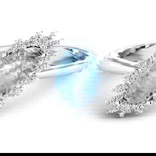 14KT White Gold 1.28ctw Aquamarine and Diamond Ring: (1) Aquamarine stone with a total weight of 1.28cts. Aquamarine (AA+) Oval 9x7mm - 1Pc + White Diamond F/C Round 1.40mm - 20Pcs (I1-I2/I color). Total weight of 2.25 grams. Ring size 7.