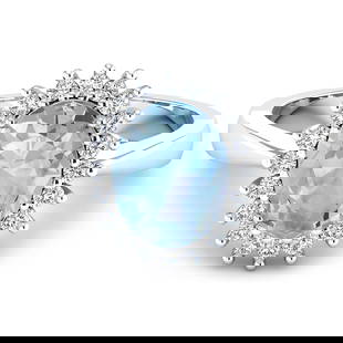 14KT White Gold 0.96ct Aquamarine and Diamond Ring: 1 Aquamarine stone with a total weight of 0.96cts. Aquamarine (AA+) Oval 8x6mm - 1Pc + White Diamond F/C Round 1.40mm - 17Pcs (I1-I2/I color). 0.19cts of Diamonds. Total weight of this ring is 3.23 gr
