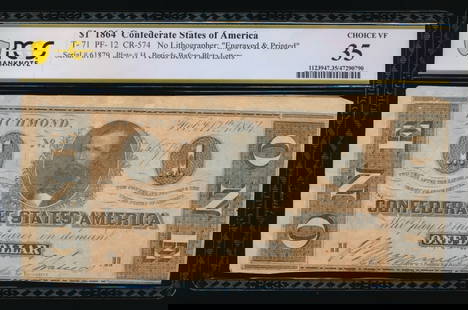 1864 $1 T-71 Confederate PCGS 35: One 1864 $1 T-71 Confederate PCGS 35.