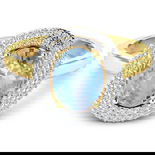 14KT Yellow Gold 1.28ct Aquamarine and Diamond Ring: 1 Aquamarine stone with a total weight of 1.28cts. Aquamarine (AA+) Oval 9x7mm - 1Pc + White Diamond F/C Round 1.00mm - 62Pcs (I1-I2/I color). 0.28cts of Diamonds. Total weight of this ring is 2.59 gr
