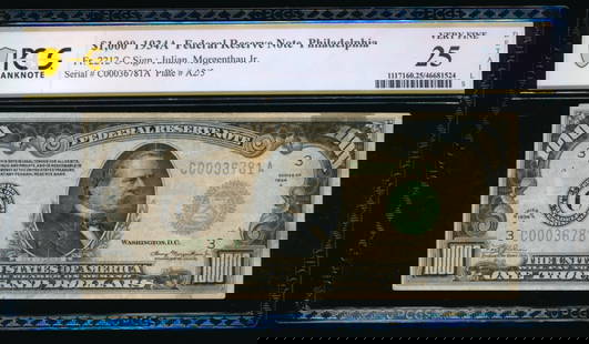 1934A $1000 Philadelphia FRN PCGS 25: One 1934A $1000 Philadelphia FRN PCGS 25.
