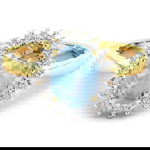 14KT Yellow Gold 0.96ct Aquamarine and Diamond Ring: 1 Aquamarine stone with a total weight of 0.96cts. Aquamarine (AA+) Oval 8x6mm - 1Pc + White Diamond F/C Round 1.40mm - 17Pcs (I1-I2/I color). 0.19cts of Diamonds. Total weight of this ring is 3.22 gr