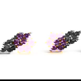 Plated 18KT Yellow Gold 1.21cts Amethyst and Diamond Earrings: One pair of Plated 18KT Yellow Gold 1.21cts Amethyst and Diamonds Earrings. (14) Violet Amethyst stones with a total weight of 1.21cts. Total weight of these earrings is 2.07 grams.