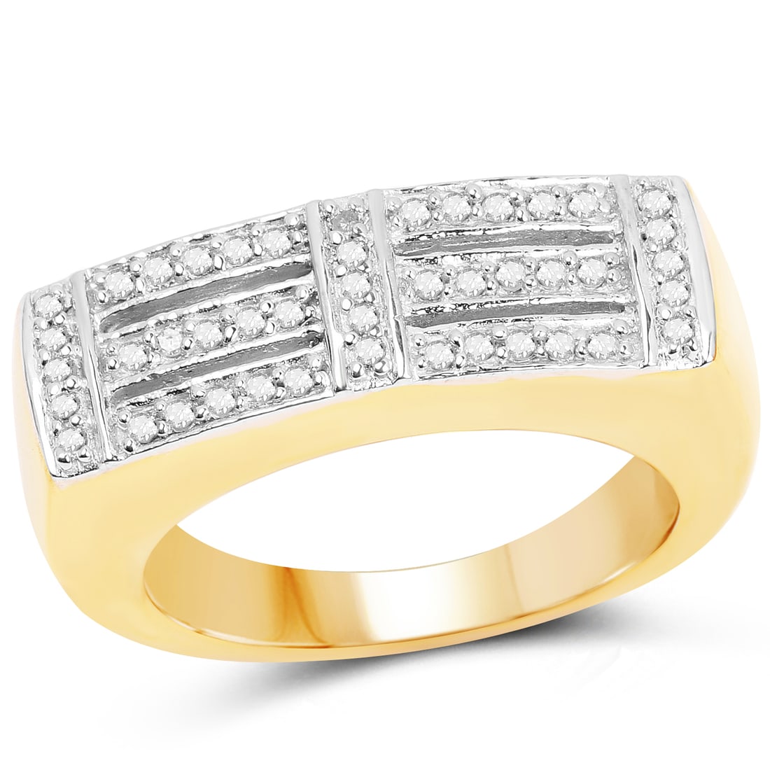 Plated 14KT Yellow Gold 0.25ctw Diamond Ring: 14K Yellow Gold Plated 0.25 Carat Genuine White Diamond.925 Sterling Silver Ring. White Diamond Round/1.00mm - 45/0.25 ctw Natural Not Treated N I-J I2-I3. Total weight 6.9 grams. Ring size 7.