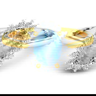14KT Yellow Gold 1.28ctw Aquamarine and Diamond Ring: (1) Aquamarine stone with a total weight of 1.28cts. Aquamarine (AA+) Oval 9x7mm - 1Pc + White Diamond F/C Round 1.40mm - 20Pcs (I1-I2/I color). Total weight of 2.16 grams. Ring size 7.