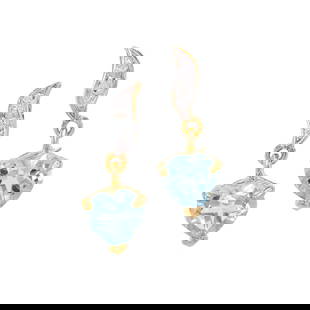 Plated 18KT Yellow Gold 1.65ctw Blue Topaz and Diamond Earrings: One Plated 18KT Yellow Gold 1.65ctw Blue Topaz and Diamond Earrings. (2) Blue Topaz stones with a total weight of 1.65cts. Diamonds with a total weight of 0.015cts with a color of I-J and with a clari