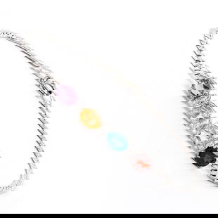 Plated Rhodium 3.35cts Multistone and Diamond Bracelet: One Plated 3.35cts Multistone and Diamond Rhodium Bracelet 7.8 in. (4) Multi stones with a total weight of 3.32cts. (3) diamonds with a total of 0.03cts with a color of H-I and clarity of I-3. Total w