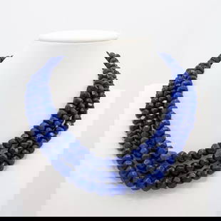 Beautiful Huge 1075.5 Cttw Blue Sapphire Necklace: Beautiful Huge 1075.5 Cttw 3 Strand Blue Sapphire Necklace. These Mined From The Earth Natural Large Faceted Sapphire Beads Range In Size From Approx. 10 To 12 Mm. Adjustable Neck Size From As Small A