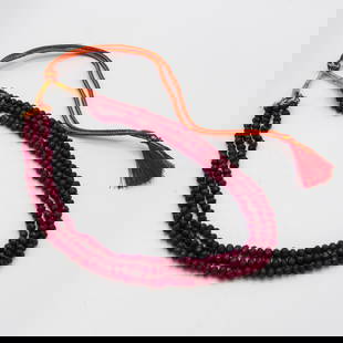 Beautiful 410.5 Cttw Faceted Ruby 3 Strand Necklace: Beautiful 410.5 Cttw Faceted Ruby 3 Strand Necklace. These Natural Opaque Large Mined From The Earth Round Ruby Beads Range In Size From Approx. 6 To 8 Mm .Adjustable Next Size From As Small As 15 " T