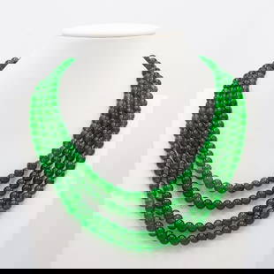 Beautiful 851 Cttw Genuine Jade 4 Strand Necklace: Beautiful 851 Cttw Genuine Jade 4 Strand Necklace. These large round jade beads range in size from approx. 10 to 12 mm . Adjustable next size from as small as 16 " to 36 " to go with almost any outfit