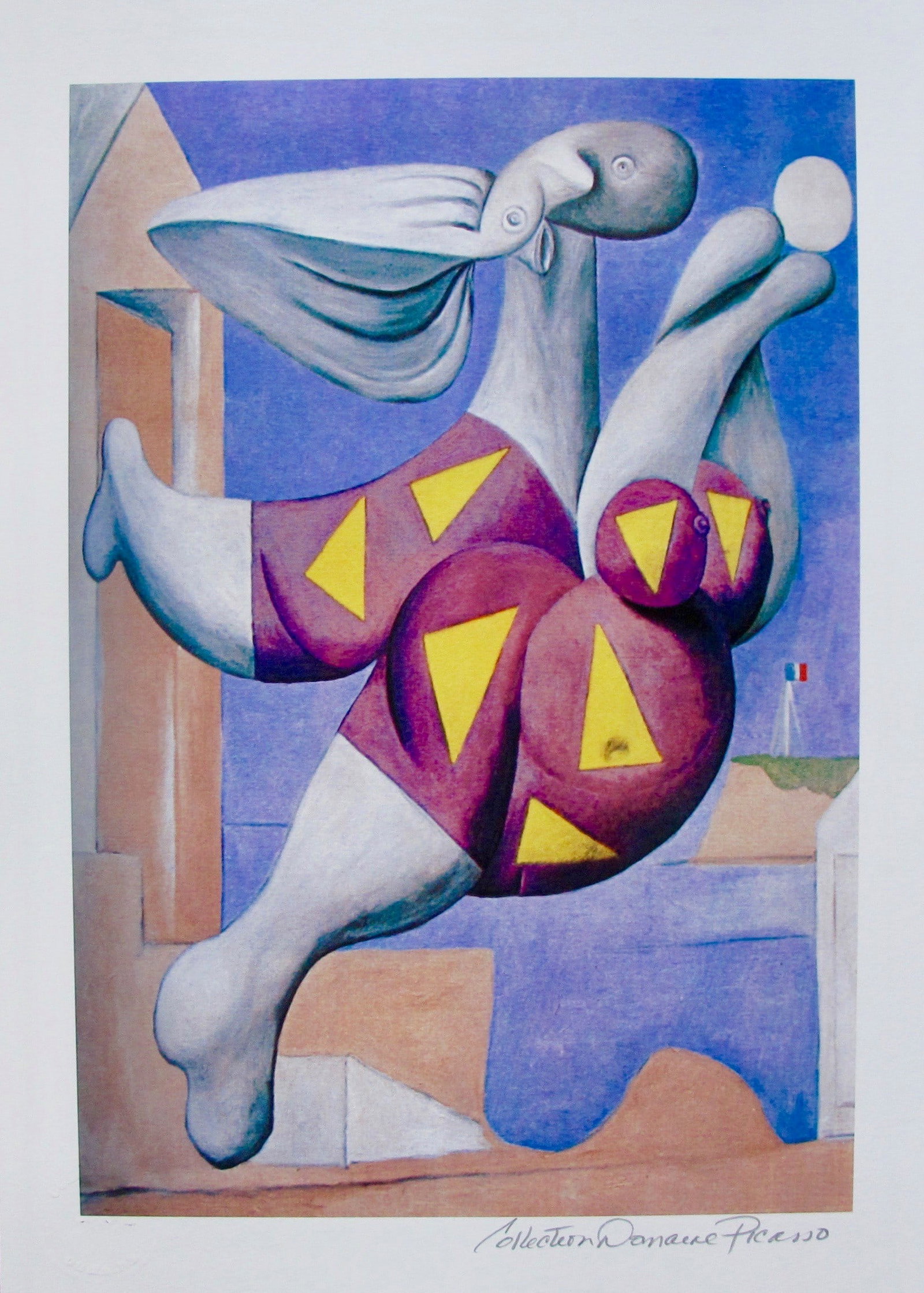 Picasso BATHER WITH BEACH BALL Estate Signed Limited Edition Giclee: This is a PABLO PICASSO (ESTATE COLLECTION DOMAINE) (1881-1973) small giclee titled â€œBATHER WITH BEACH BALL”. This piece is pencil signed on the lower right as â€˜Collection Domaine Pi