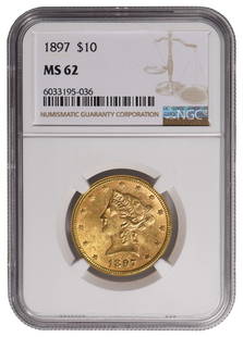 1897 $10 Liberty Head Eagle Gold Coin NGC MS62: One 1897 $10 Liberty Head Eagle Gold Coin NGC MS62.
